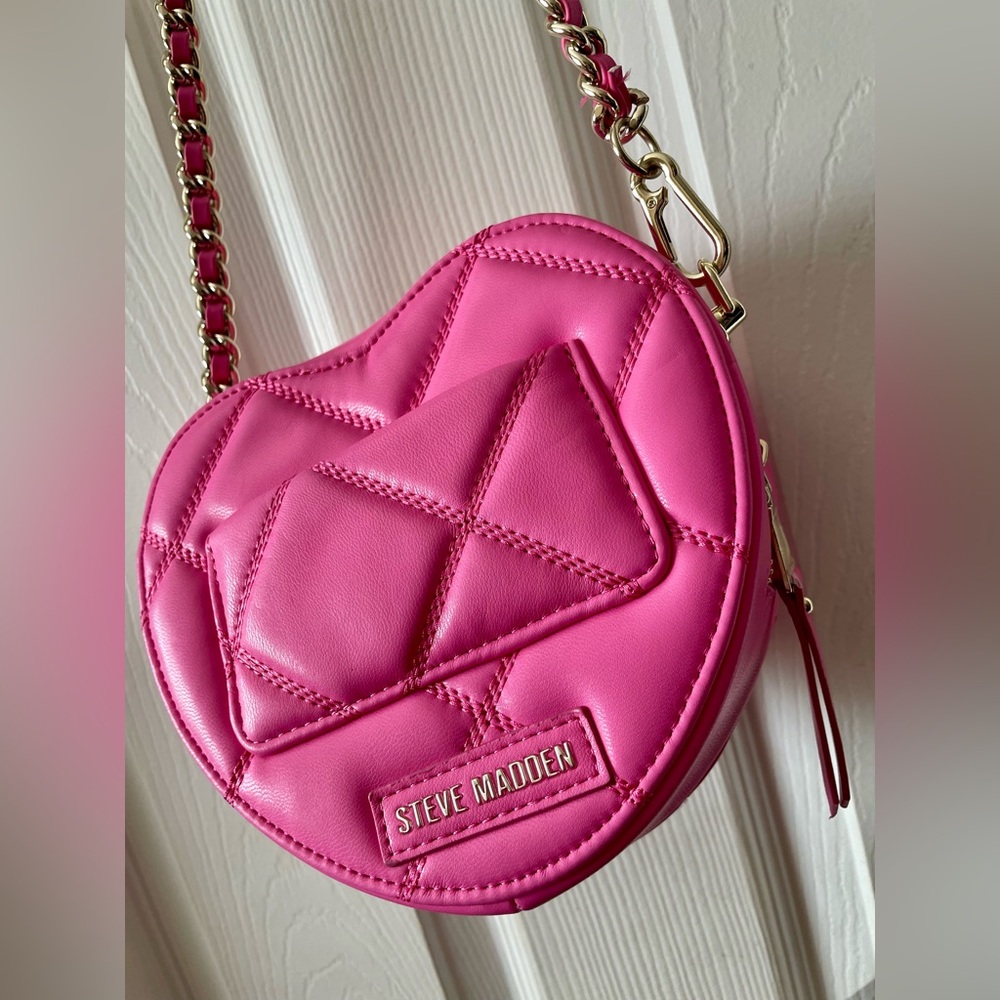 Steve Madden Vibrant Pink Quilted Heart Crossbody Bag
